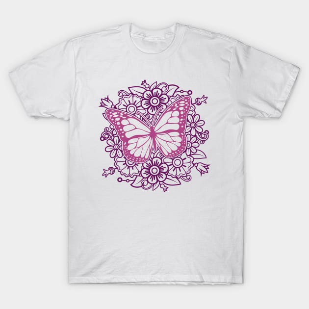 Flower Butterfly Mandala T-Shirt by CB Creative Images